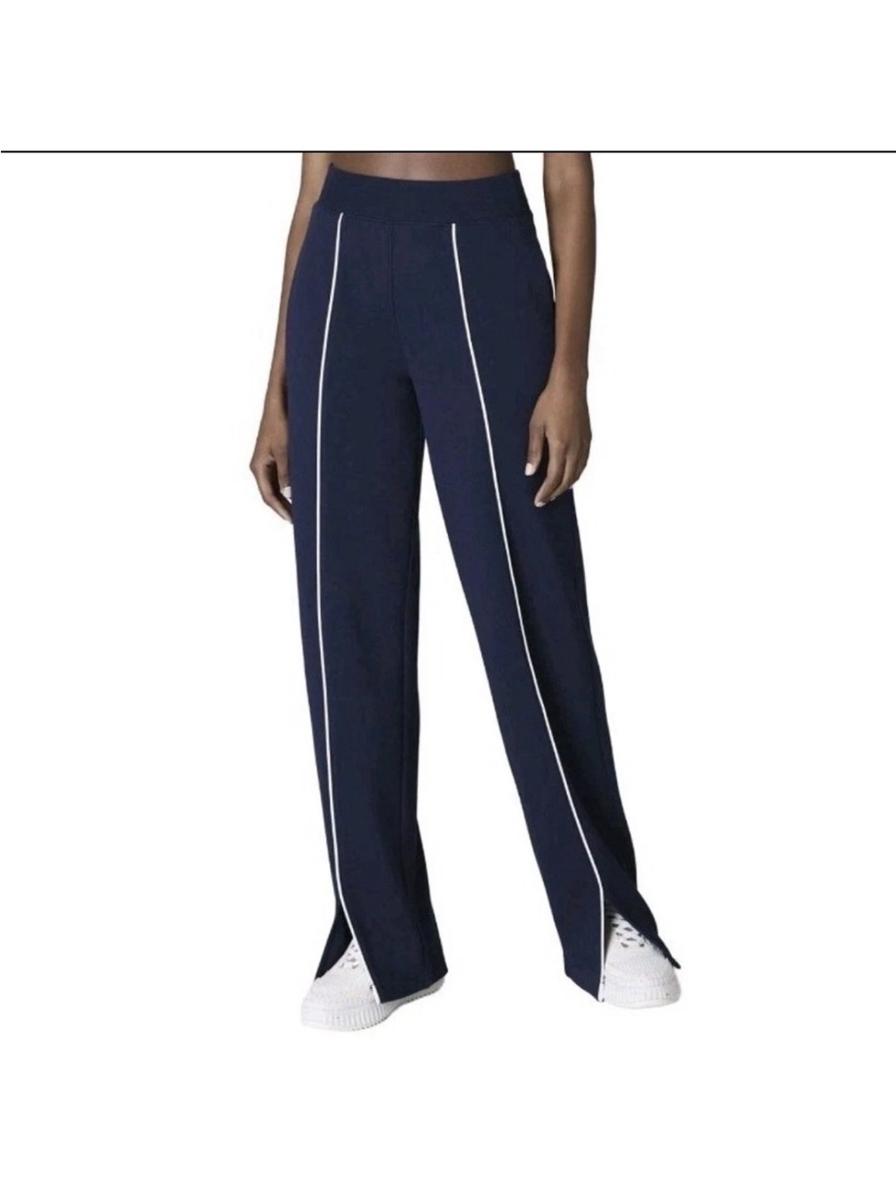 SPANX Air Essentials Pique Timeless Navy Straight Track Pants Women's Size S NWT